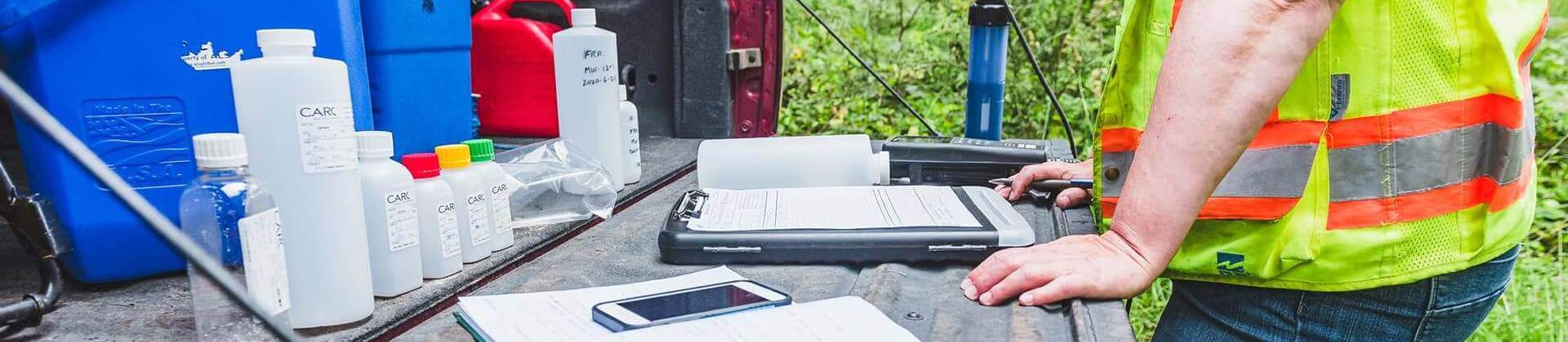 Testing equipment on the tailgate of a truck